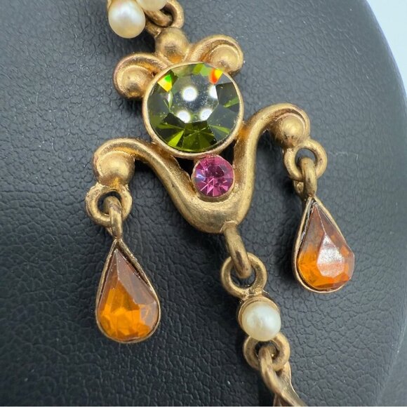 Avon Vintage Bronzy Gold and Green Floral Dangle Earrings - Picture 8 of 11